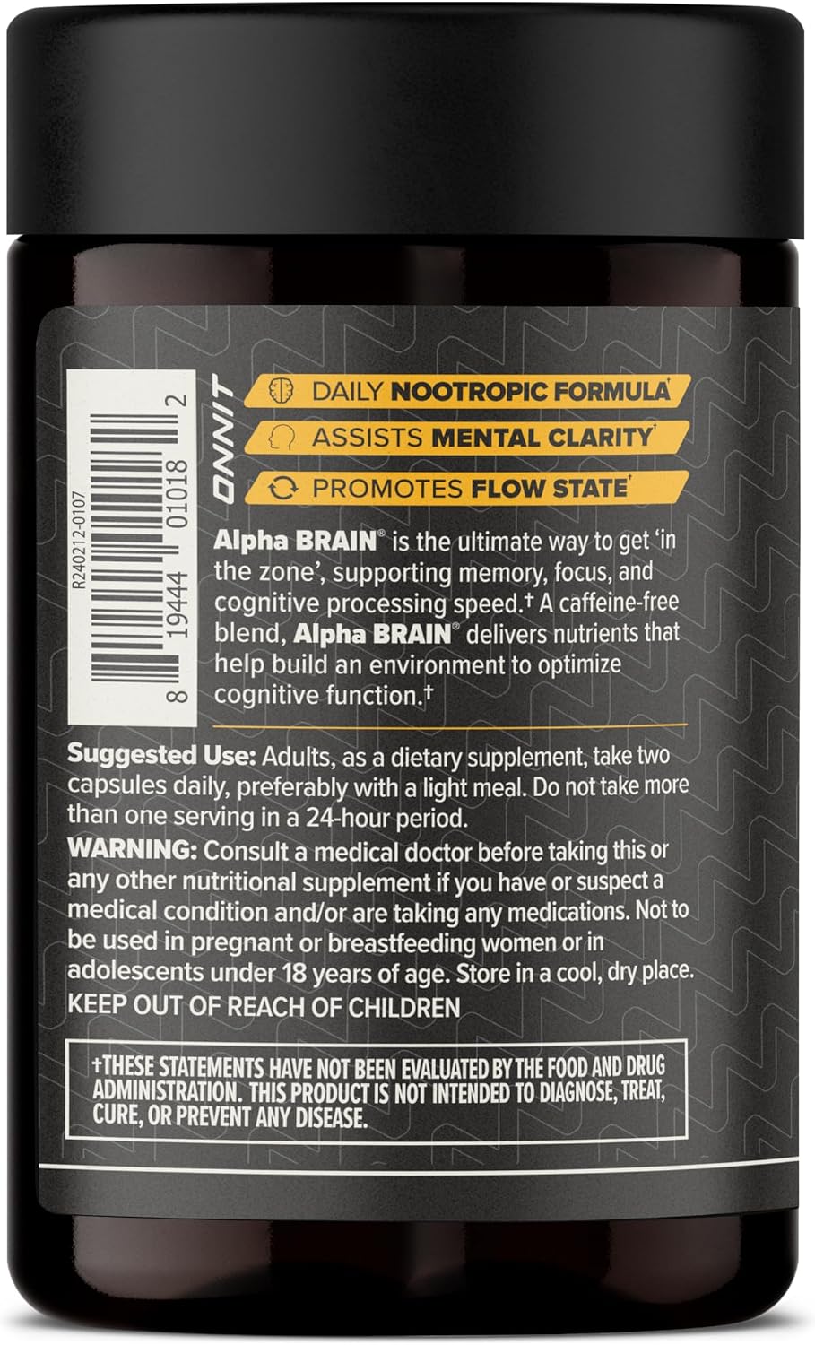 ONNIT Alpha Brain Nootropic Supplement – Focus & Memory Support – 90 Capsules