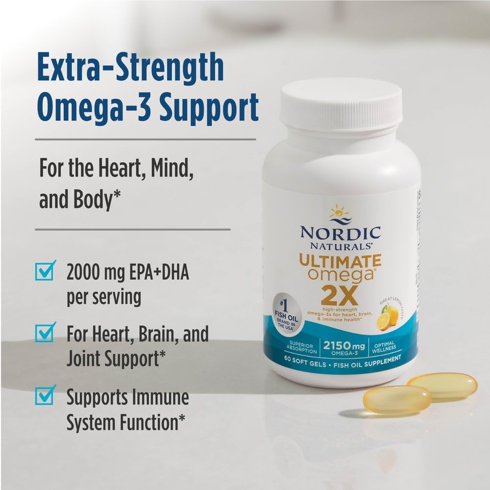 Nordic Naturals Ultimate Omega 2X – 2,150 mg Fish Oil – Lemon Flavor – 120 Softgels