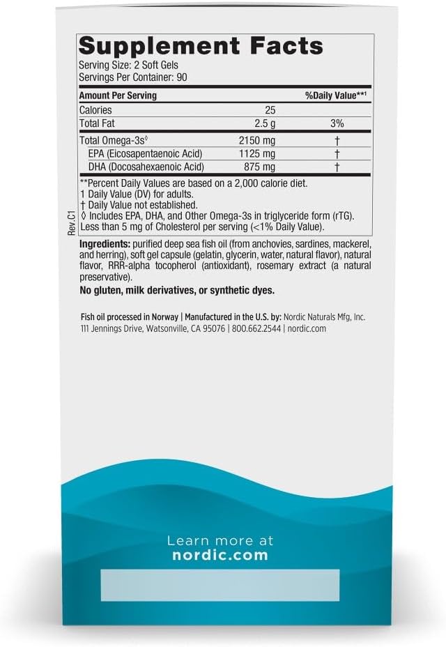 Nordic Naturals Ultimate Omega 2X – 2,150 mg Fish Oil – Lemon Flavor – 180 Softgels