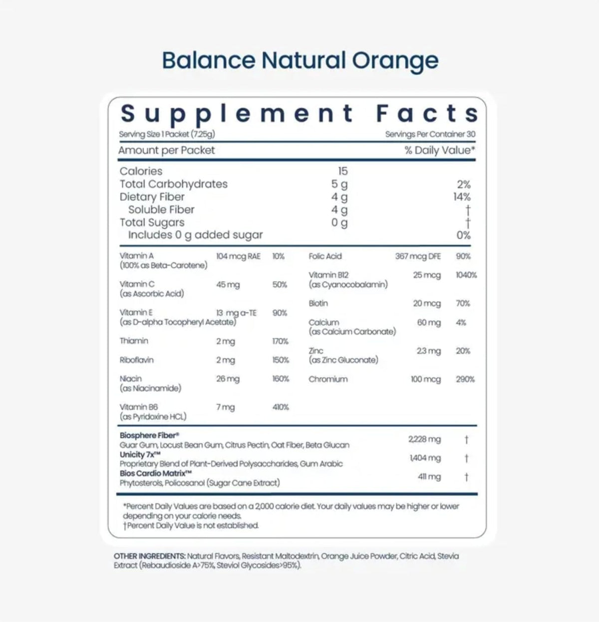 Unicity Balance Fiber Supplement – Soluble Fiber Drink Mix – Natural Orange – 30 Stick Packs
