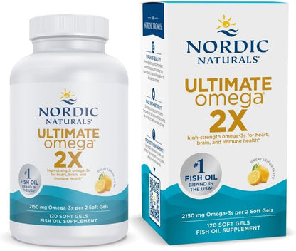 Nordic Naturals Ultimate Omega 2X – 2,150 mg Fish Oil – Lemon Flavor – 120 Softgels