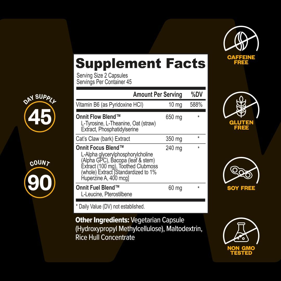 ONNIT Alpha Brain Nootropic Supplement – Focus & Memory Support – 90 Capsules