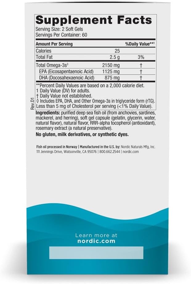 Nordic Naturals Ultimate Omega 2X – 2,150 mg Fish Oil – Lemon Flavor – 120 Softgels