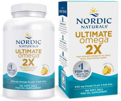 Nordic Naturals Ultimate Omega 2X – 2,150 mg Fish Oil – Lemon Flavor – 180 Softgels