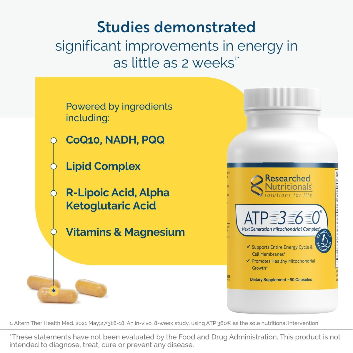 Researched Nutritionals ATP 360 – Mitochondrial & Cellular Energy Support – 90 Capsules