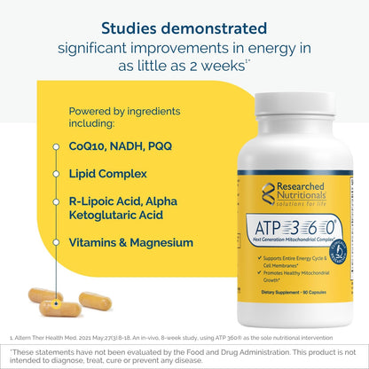 Researched Nutritionals ATP 360 – Mitochondrial & Cellular Energy Support – 90 Capsules
