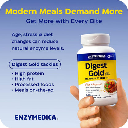 Enzymedica Digest Gold + ATPro – Maximum Strength Digestive Enzymes – 240 Capsules