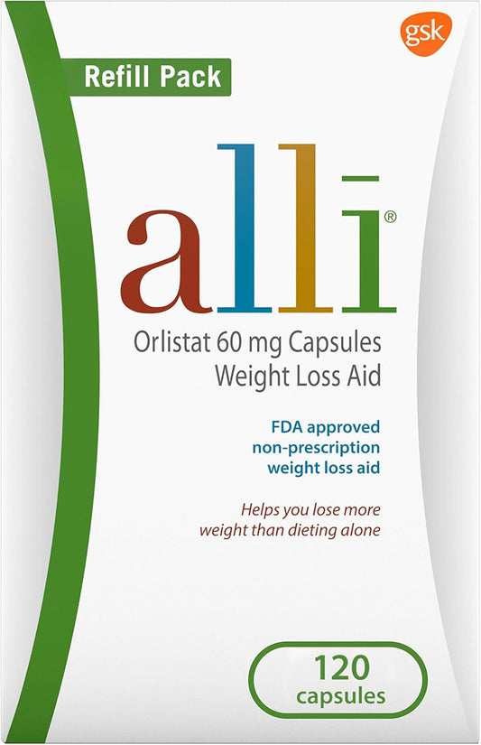 alli Weight Loss Aid – Orlistat 60 mg Capsules – 120 Count Refill Pack