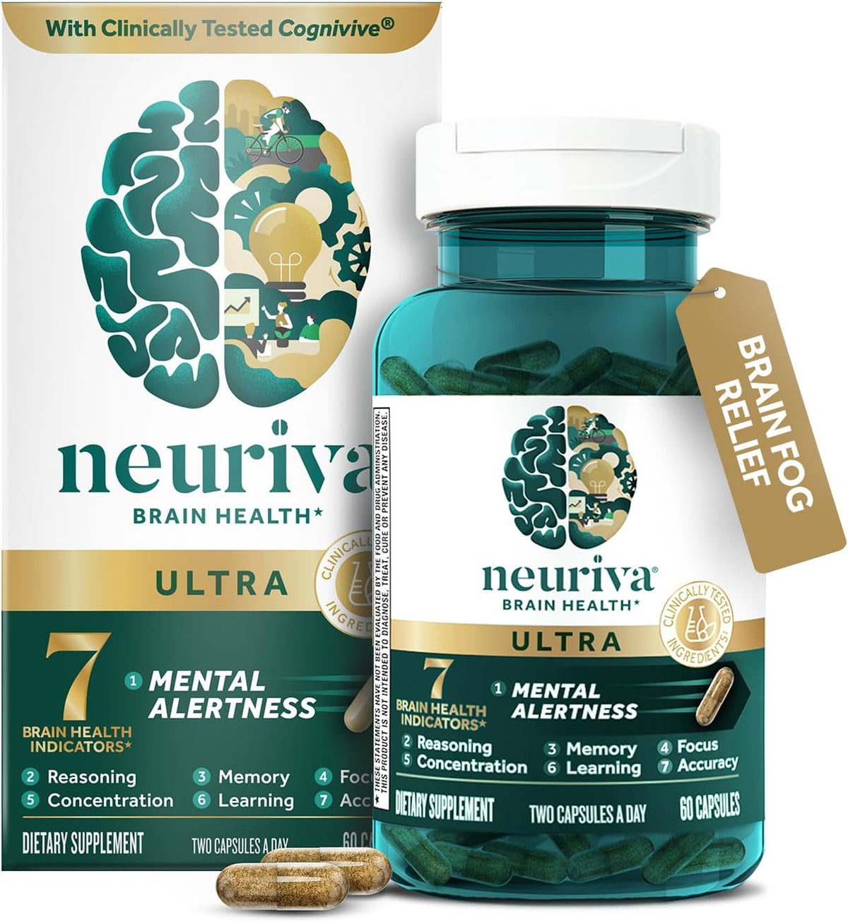 NEURIVA Ultra Brain Supplement – Memory & Focus Support – 60 Capsules