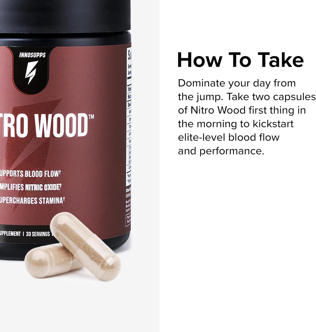 Nitro Wood Nitric Oxide Booster for Men – Blood Flow Support – 30 Servings