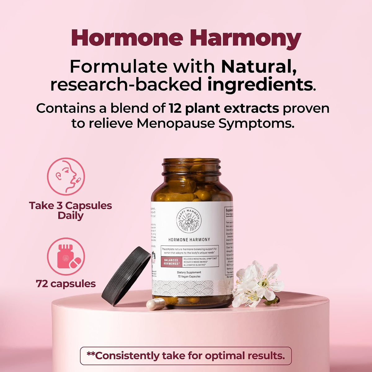 Happy Mammoth Hormone Harmony – Natural Hormonal Support for Women – 72 Capsules