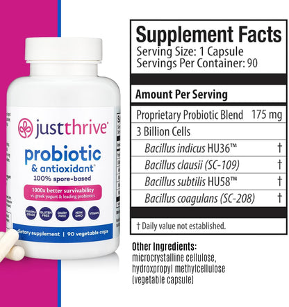 Just Thrive Probiotic & Antioxidant – 100% Spore-Based Digestive Support