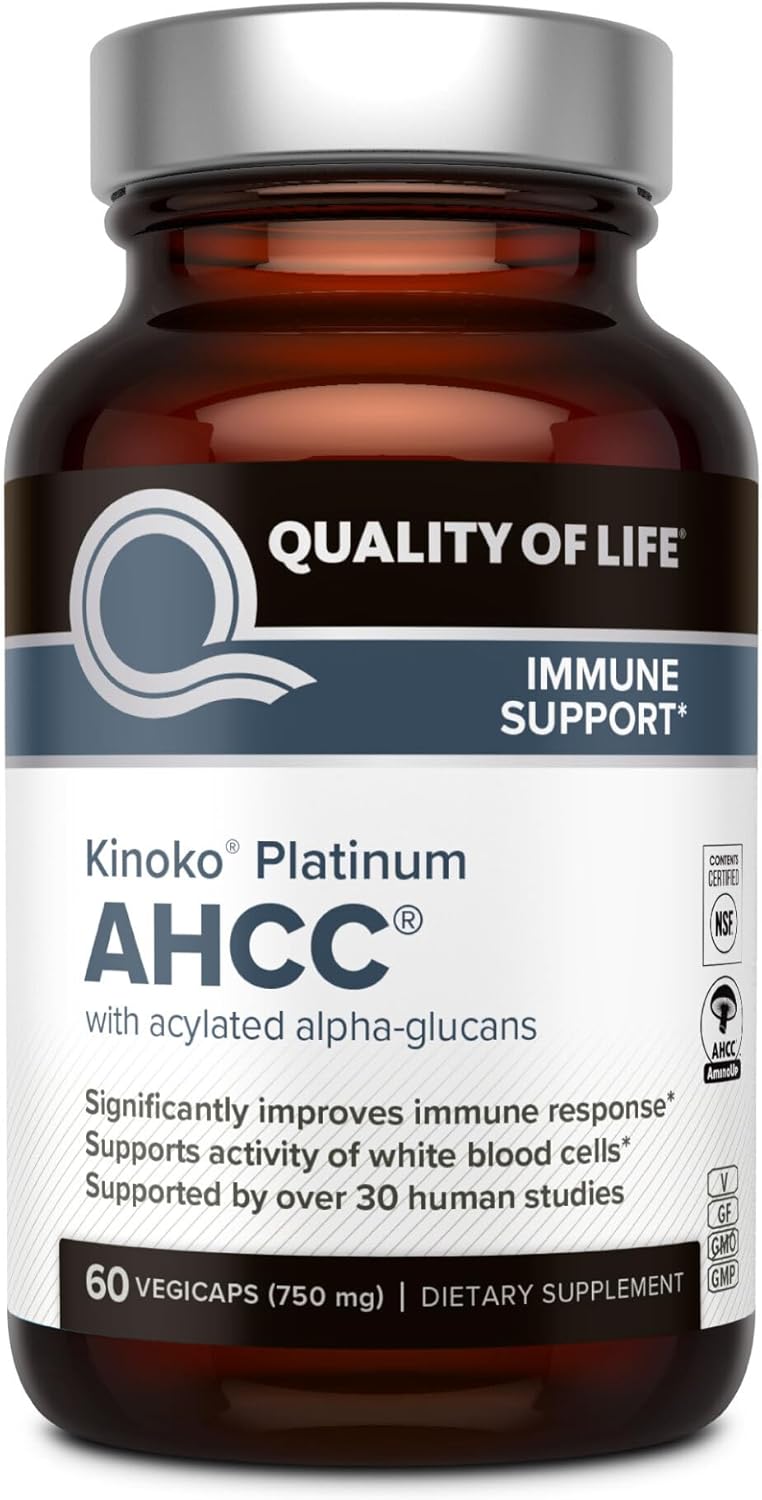 Quality of Life Kinoko Platinum AHCC – 750 mg – Immune & Wellness Support – 60 Veggie Capsules