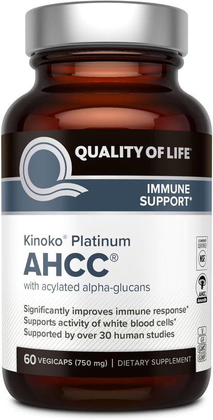 Quality of Life Kinoko Platinum AHCC – 750 mg – Immune & Wellness Support – 60 Veggie Capsules
