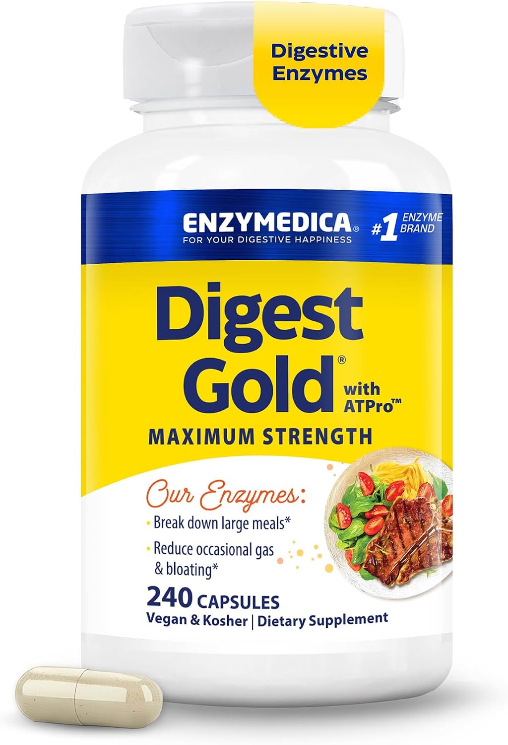 Enzymedica Digest Gold + ATPro – Maximum Strength Digestive Enzymes – 240 Capsules