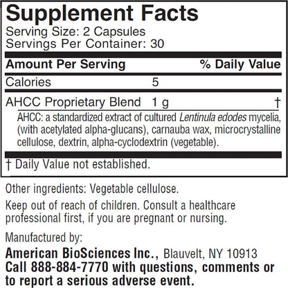 American BioSciences ImmPower AHCC 500 mg Herbal Mushroom Supplement – Immune Support – 60 Veggie Capsules