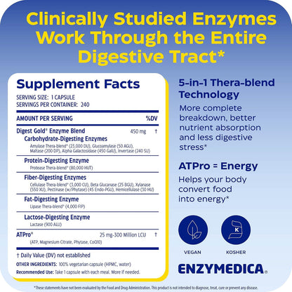 Enzymedica Digest Gold + ATPro – Maximum Strength Digestive Enzymes – 240 Capsules