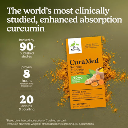 Terry Naturally CuraMed 750 mg – Curcumin Support Supplement – 120 Capsules