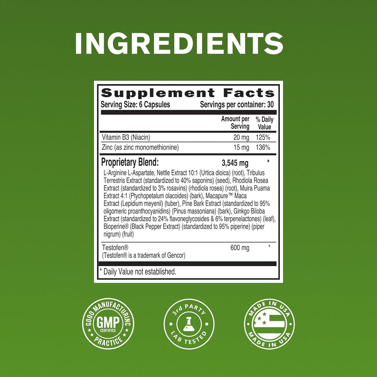 NaturalSlim Testosterin Testosterone Support – Ginkgo Biloba – 180 Capsules