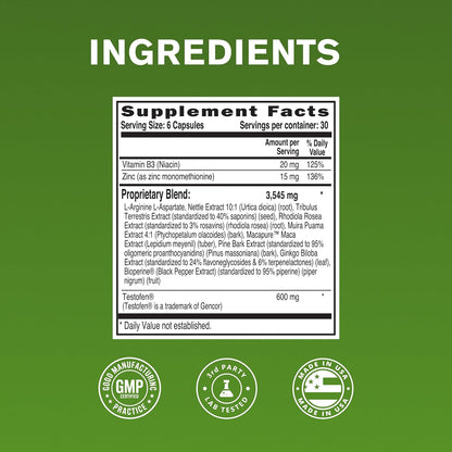 NaturalSlim Testosterin Testosterone Support – Ginkgo Biloba – 180 Capsules