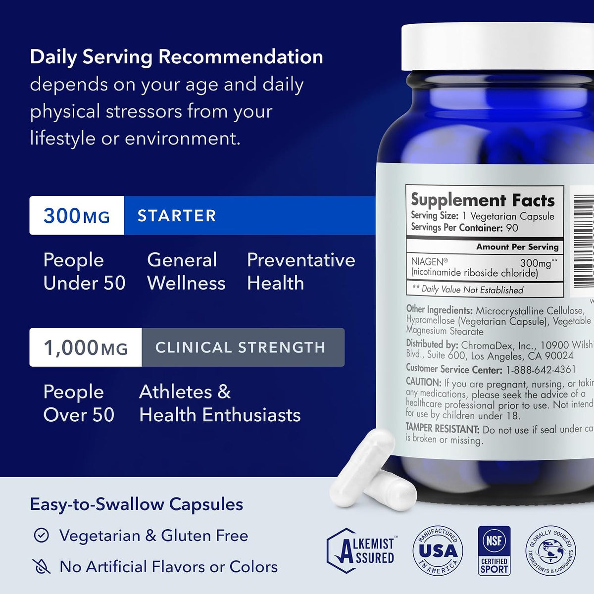 TRU NIAGEN NAD+ Supplement – Nicotinamide Riboside 300 mg – 90 Servings