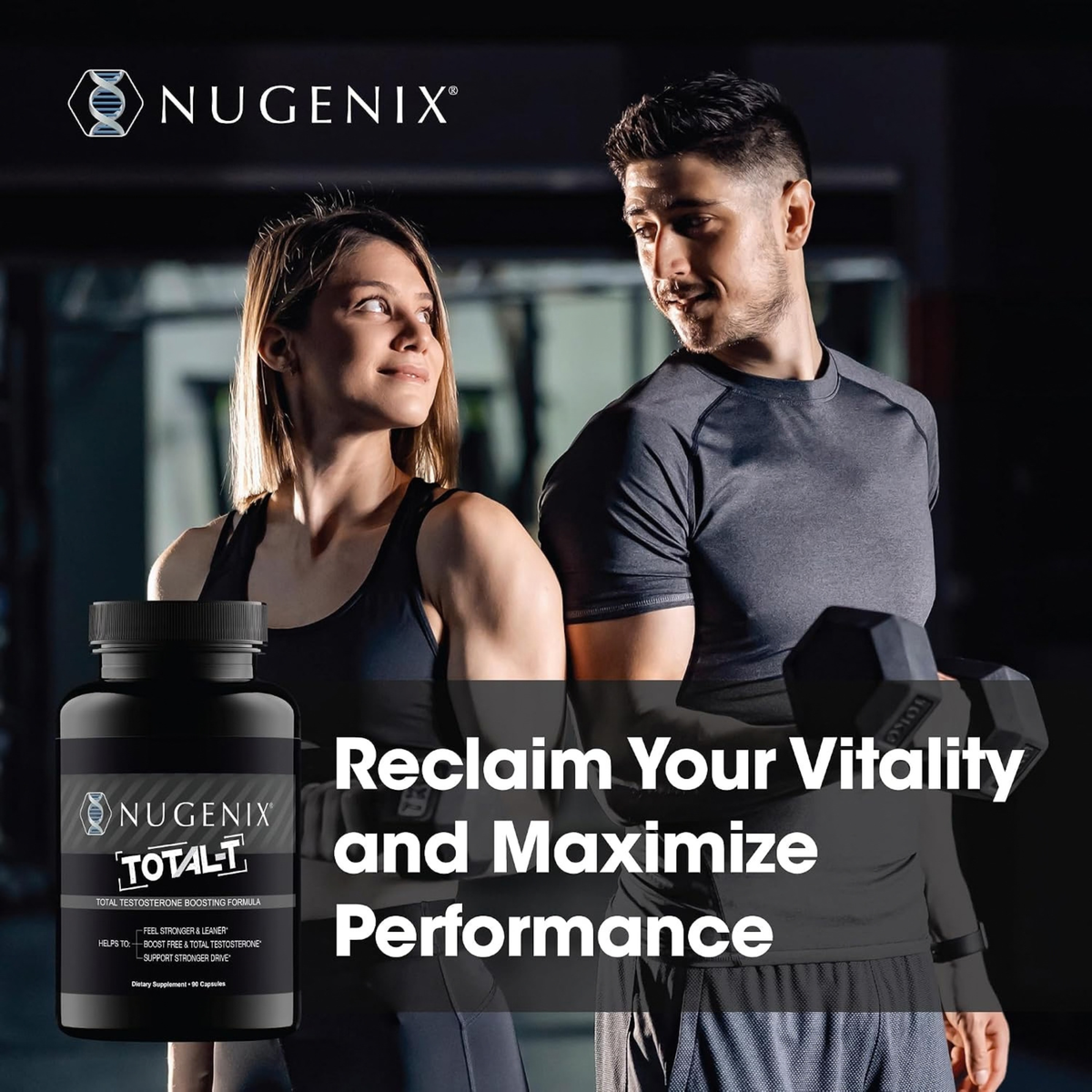 Nugenix Total-T Testosterone Support for Men – Free & Total Testosterone Formula – 90 Capsules